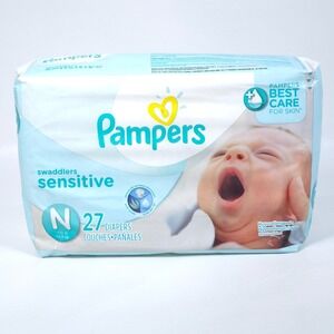 PAMPERS Swaddlers‎ Sensitive Diapers Newborn N  10 lb 27 Count Monkey Small Pets